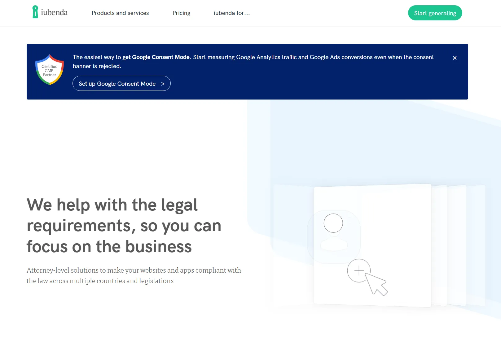 Iubenda homepage screenshot
