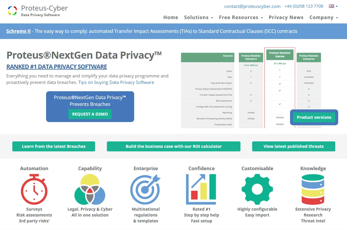 Proteus-Cyber homepage screenshot